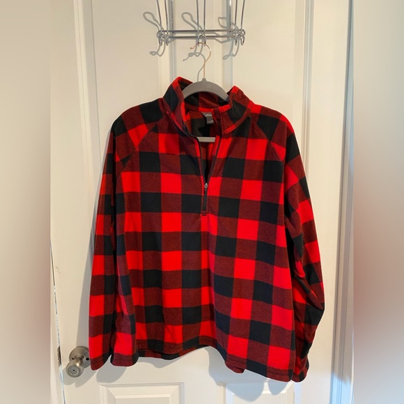 Eddie Bauer women’s buffalo plaid fleece zip pulled, black and red, size 2XL NWT - Picture 7 of 8